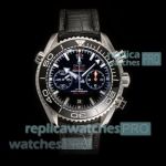 Swiss Copy N1 Factory Omega Seamaster Planet Ocean 600M Black Dial Leather Strap Watch 